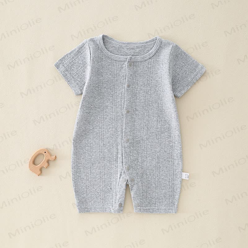 Baby Solid Color Short Sleeve Snap Front Pyjama Romper - Gray - 12-18M - image 9