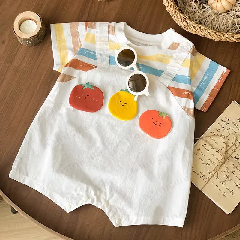 Baby Fruit Patch Striped Short Sleeve Romper - White - 11-14M - image 1
