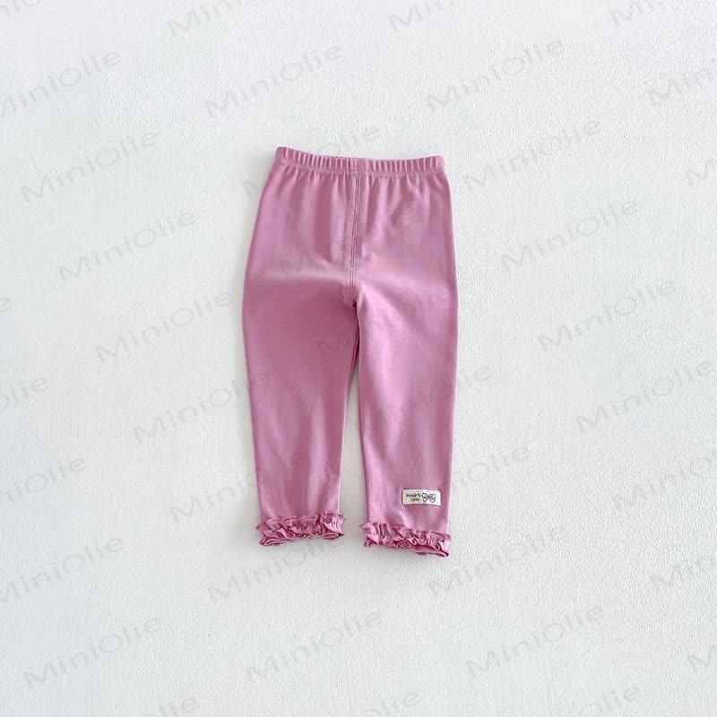 Toddler Baby Girl Solid Color/Striped Ruffle Hem Leggings - Pink - 6-7T - image 3