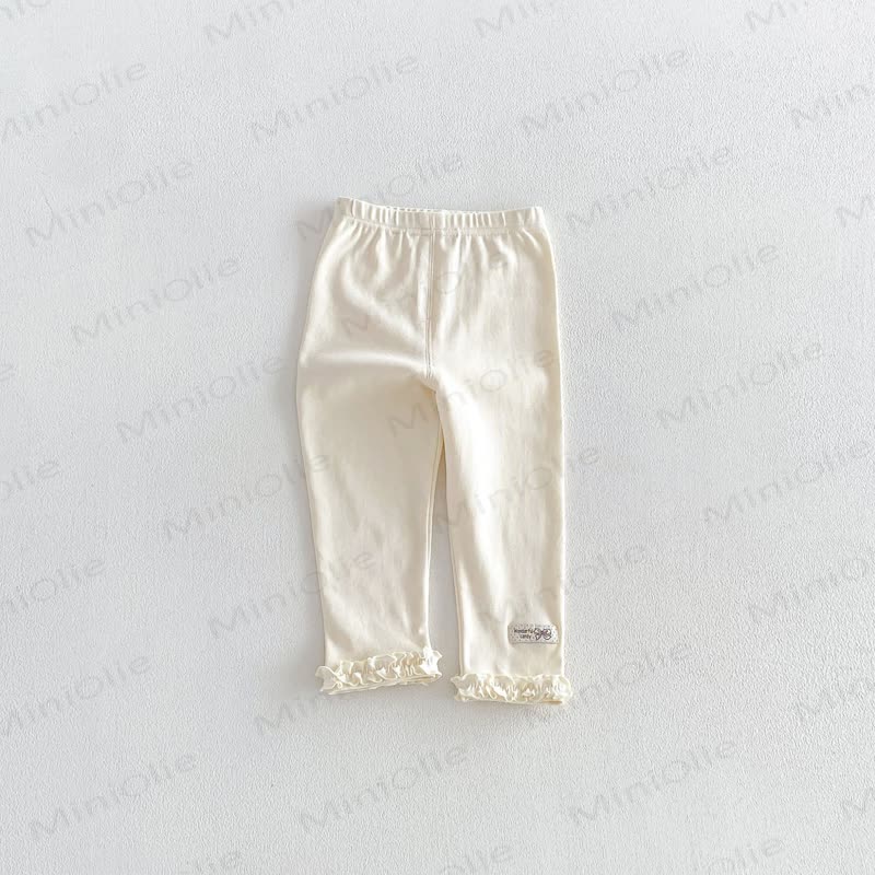 Toddler Baby Girl Solid Color/Striped Ruffle Hem Leggings - Beige - 6-7T - image 5