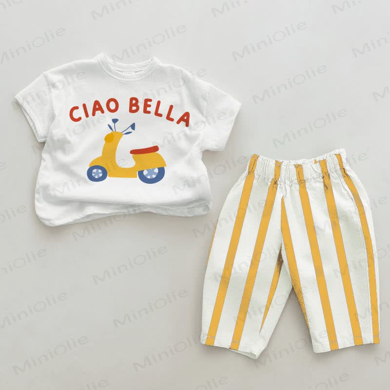 CIAO BELLA Baby Vehicle White&Yellow Vertical Striped 2-piece Set - White&Yellow - 2-3T - image 1