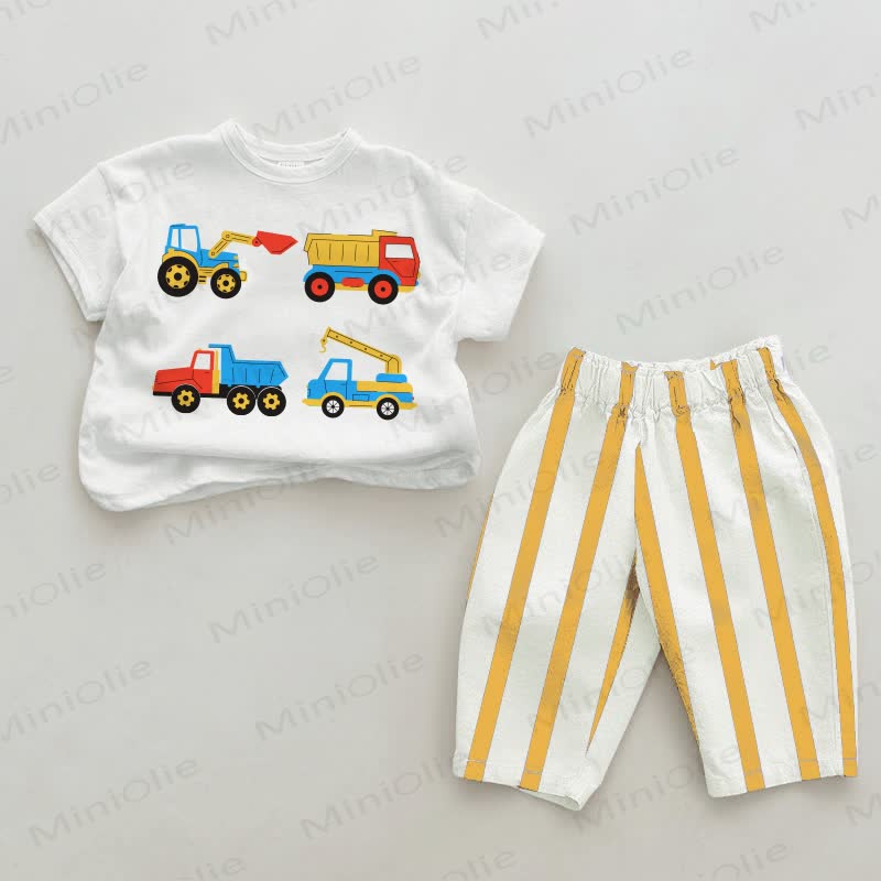 Baby Truck White&Yellow Vertical Striped 2-piece Set - White&Yellow - 2-3T - image 1
