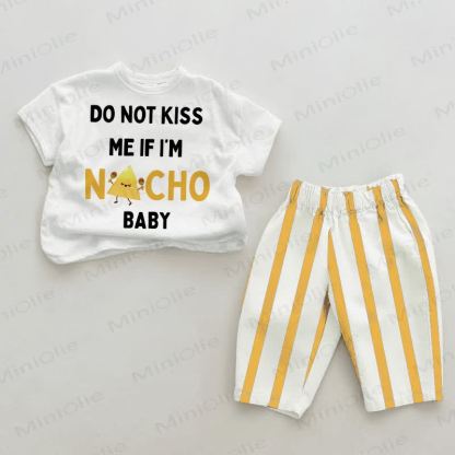 DO NOT KISS ME IF I'M NACHO BABY Baby White&Yellow Vertical Striped 2-piece Set - White&Yellow - 2-3T - image 1