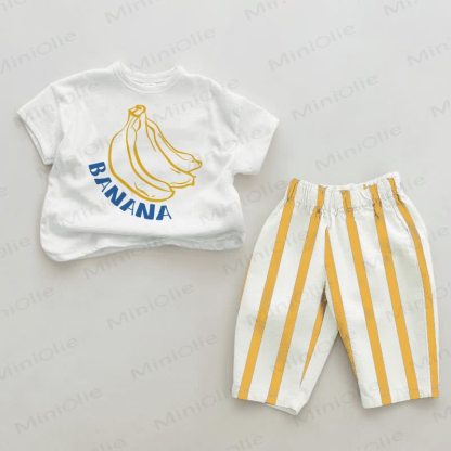 BANANA Baby White&Yellow Vertical Striped 2-piece Set - White&Yellow - 2-3T - image 1