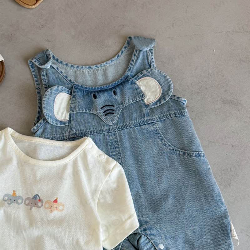 Baby Toddler Elephant White Tee and Denim Overalls Set - image 7