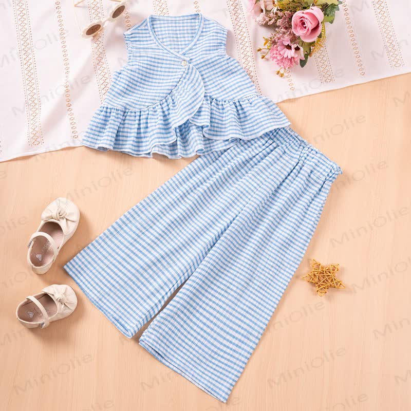 Toddler Girl Striped Peplum Sleeveless Top and Pants 2-piece Set - Blue - 6-7Y - image 2