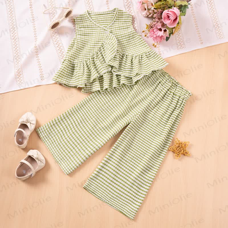 Toddler Girl Striped Peplum Sleeveless Top and Pants 2-piece Set - Green - 6-7Y - image 3