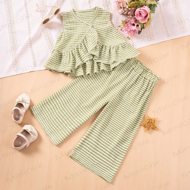 Toddler Girl Striped Peplum Sleeveless Top and Pants 2-piece Set - Green - 6-7Y - image 3
