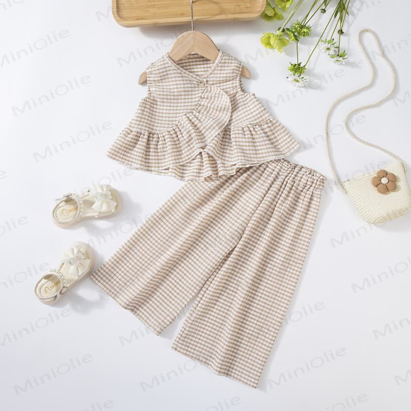 Toddler Girl Striped Peplum Sleeveless Top and Pants 2-piece Set - Beige - 6-7Y - image 4