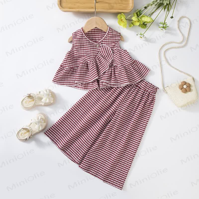 Toddler Girl Striped Peplum Sleeveless Top and Pants 2-piece Set - Red - 6-7Y - image 5