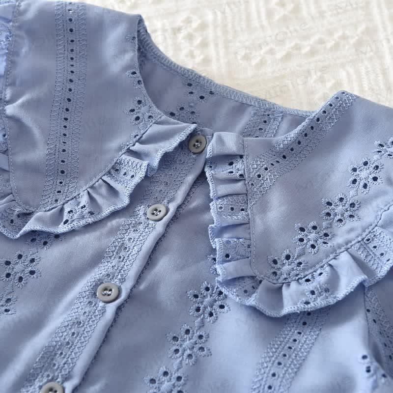 Toddler Baby Girl Solid Color Eyelet Ruffle Collar Top and Skirt 2-piece Set - image 5