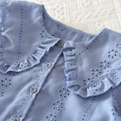 Toddler Baby Girl Solid Color Eyelet Ruffle Collar Top and Skirt 2-piece Set - image 5