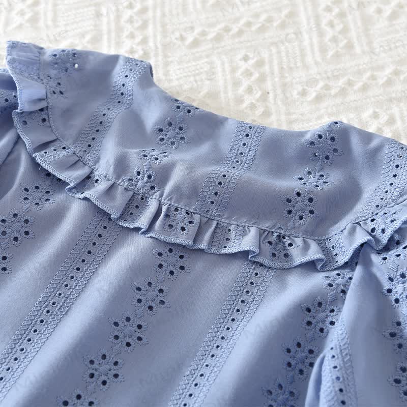 Toddler Baby Girl Solid Color Eyelet Ruffle Collar Top and Skirt 2-piece Set - image 6