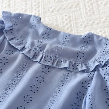 Toddler Baby Girl Solid Color Eyelet Ruffle Collar Top and Skirt 2-piece Set - image 6