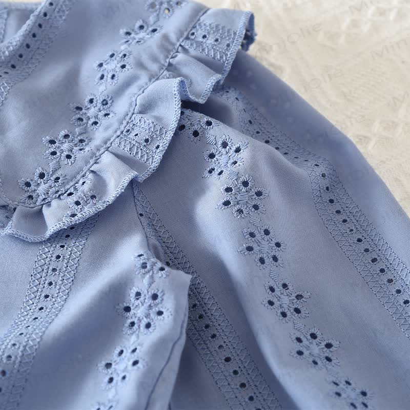 Toddler Baby Girl Solid Color Eyelet Ruffle Collar Top and Skirt 2-piece Set - image 7