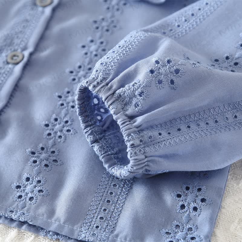 Toddler Baby Girl Solid Color Eyelet Ruffle Collar Top and Skirt 2-piece Set - image 8