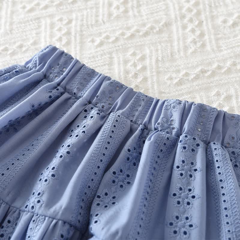 Toddler Baby Girl Solid Color Eyelet Ruffle Collar Top and Skirt 2-piece Set - image 10