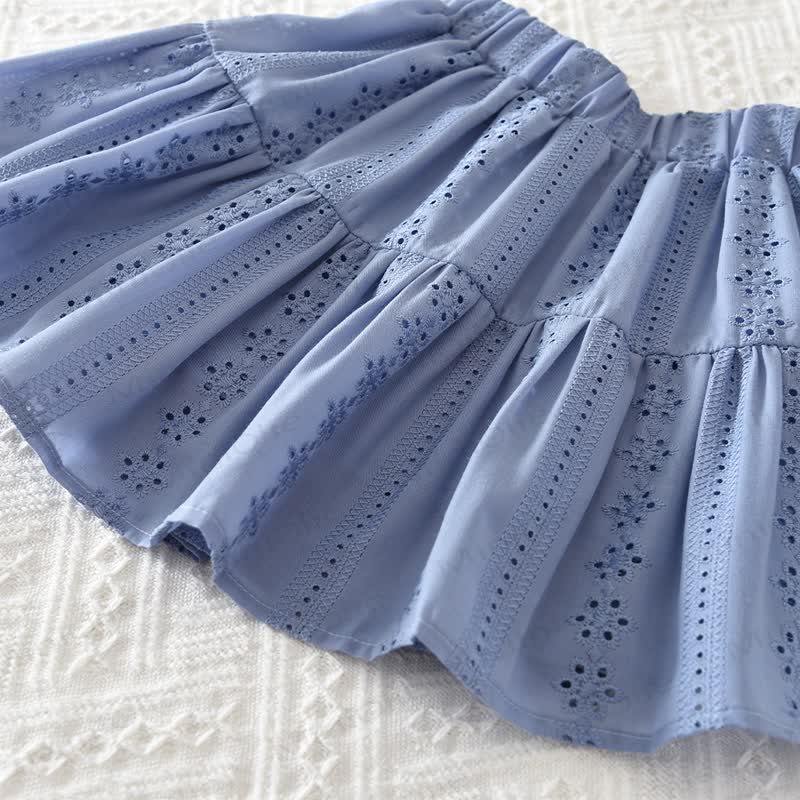Toddler Baby Girl Solid Color Eyelet Ruffle Collar Top and Skirt 2-piece Set - image 11