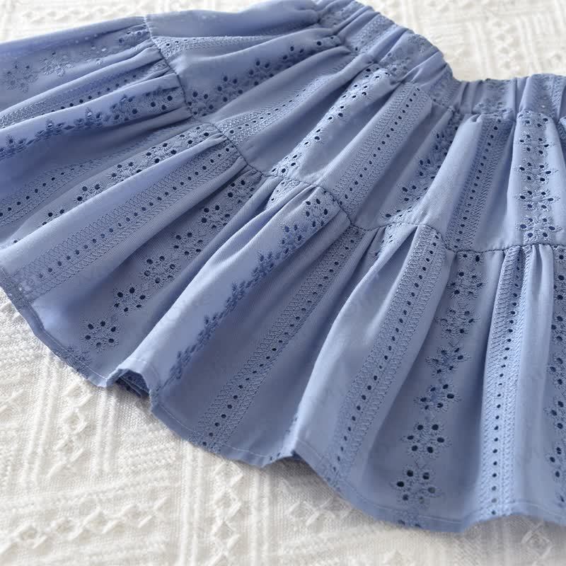 Toddler Baby Girl Solid Color Eyelet Ruffle Collar Top and Skirt 2-piece Set - image 11