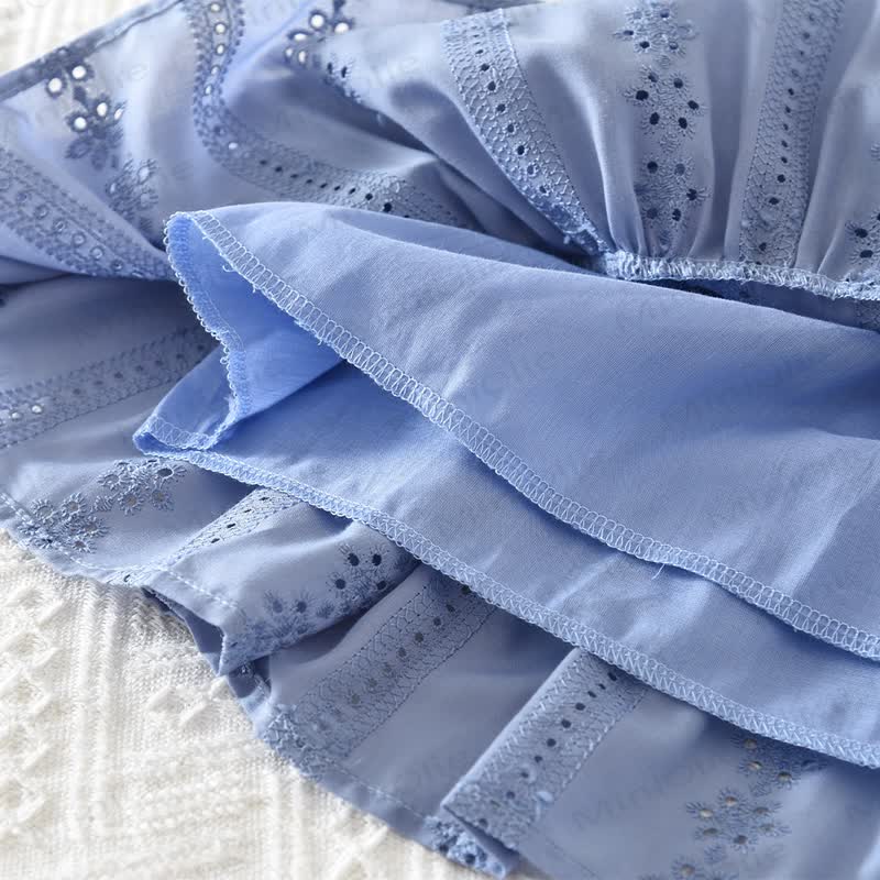 Toddler Baby Girl Solid Color Eyelet Ruffle Collar Top and Skirt 2-piece Set - image 12