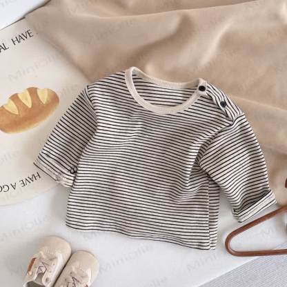 Baby Toddler Striped Shoulder Button Long Sleeve Tee - Black - 2-3T - image 3