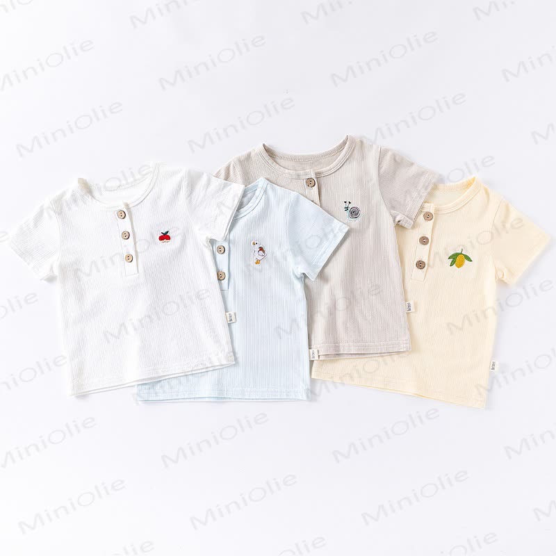 Baby Toddler Animal/Fruit Embroidered Ribbed Tee - image 1