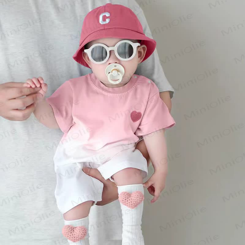 Baby Gradient Color Short Sleeve Romper - Pink - 18-24M - image 2