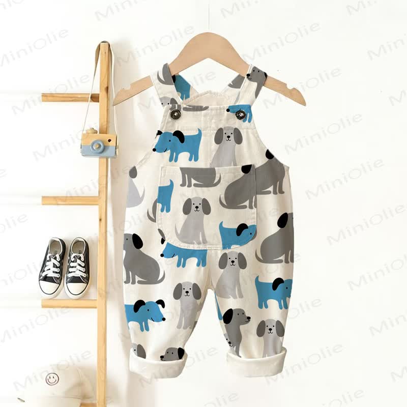 Baby Toddler White Dog Pocket Overalls - White - 3-5T - image 1