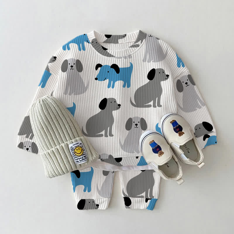Baby White Dogs Waffle 2-piece Set - White - 2-3T - image 1