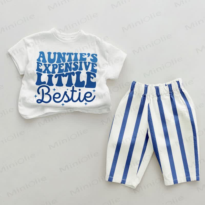 AUNTIE'S EXPENSIVE LITTLE BESTIE Baby Blue Vertical Striped 2-piece Set - White&Blue - 2-3T - image 1