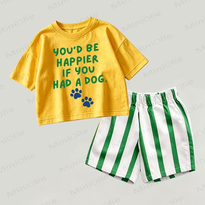 YOU'D BE HAPPIER IF YOU HAD A DOG Baby Yellow&Green Top and Shorts 2-piece Set - Yellow&Green - 2-3T - image 1