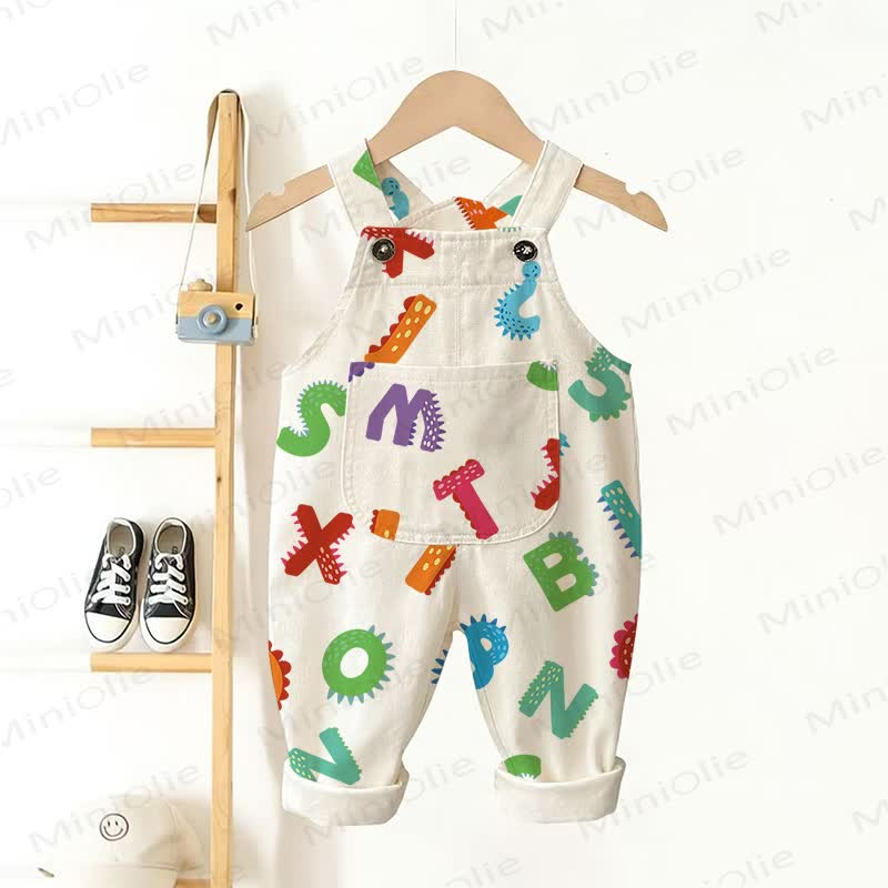 Baby Toddler Alphabet Print Overalls  - Beige - 3-5T - image 1