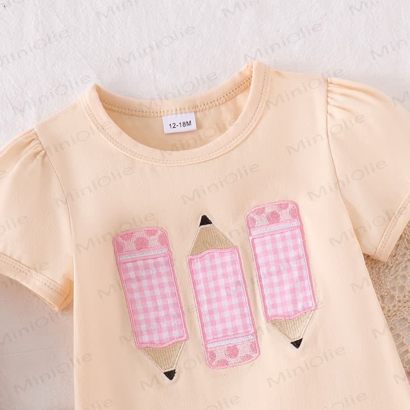 Toddler Baby Girls Pencil Applique Top and Shorts 2-piece Set - image 5