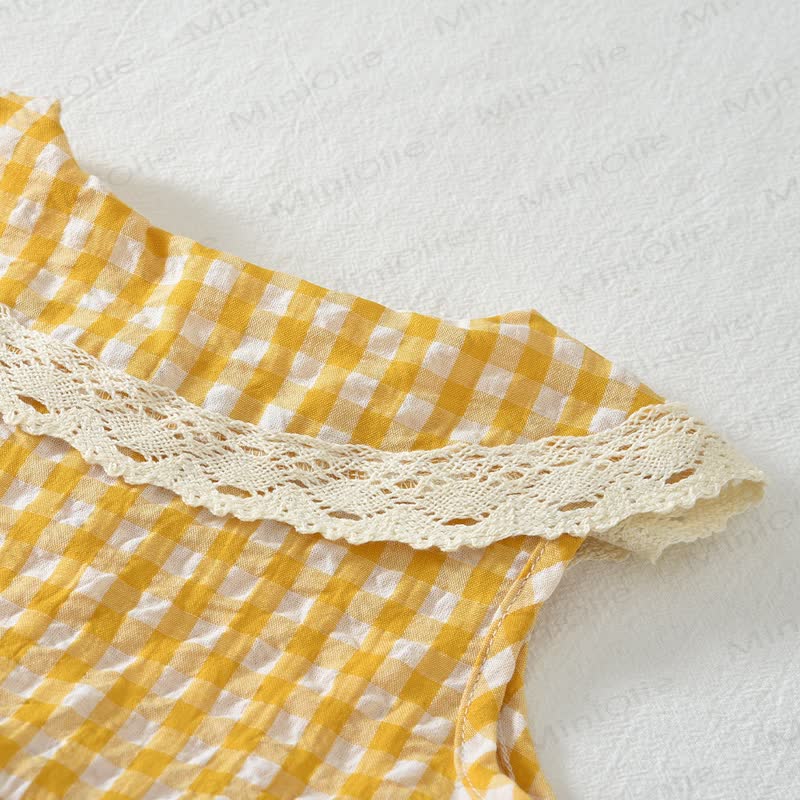 Toddler Girl Yellow Gingham Lace Collar Sleeveless Top and Shorts 2-piece Set - image 3
