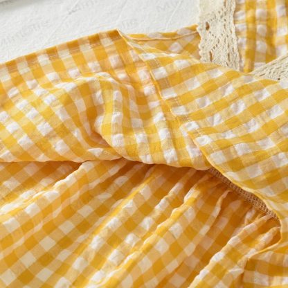 Toddler Girl Yellow Gingham Lace Collar Sleeveless Top and Shorts 2-piece Set - image 6