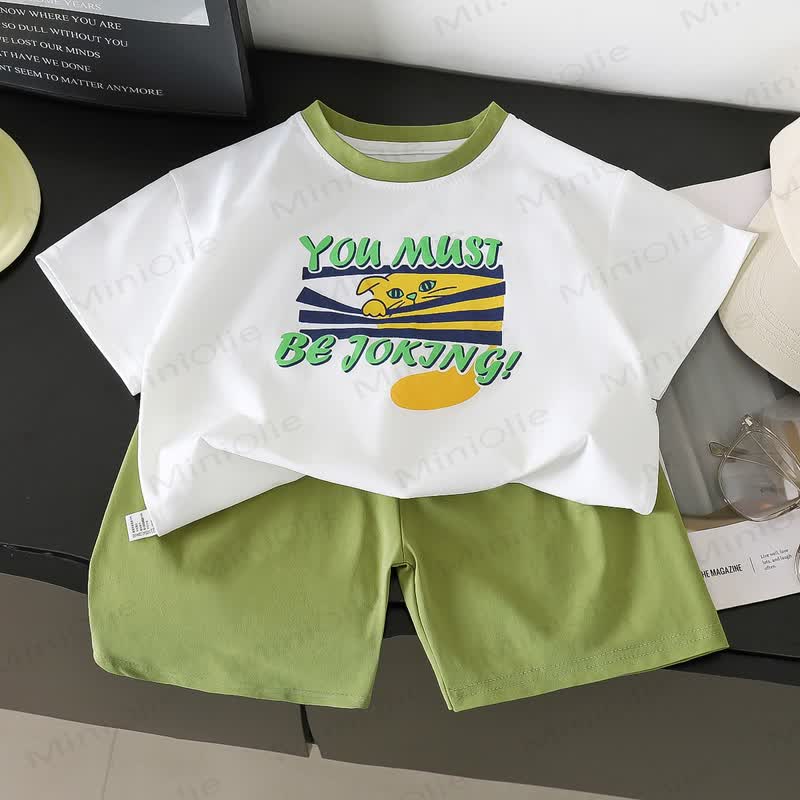 Toddler Girls Playful Cartoon Print Tee and Shorts 2-piece Set - Green - 8-9T - image 3