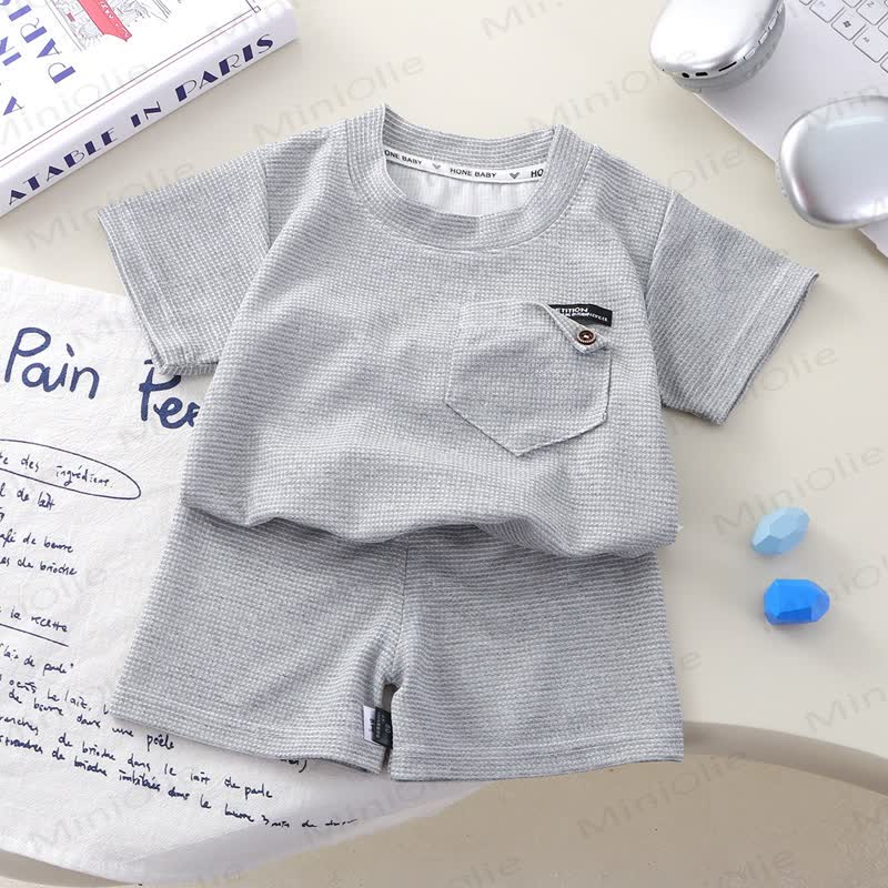 Toddler Solid Color Waffle Pocket Top and Shorts 2-piece Set - Grey - 8-9T - image 4