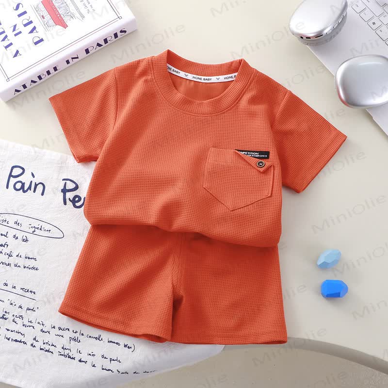 Toddler Solid Color Waffle Pocket Top and Shorts 2-piece Set - Orange - 8-9T - image 6