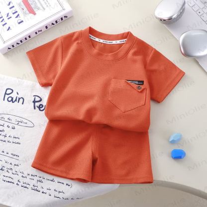 Toddler Solid Color Waffle Pocket Top and Shorts 2-piece Set - Orange - 8-9T - image 6