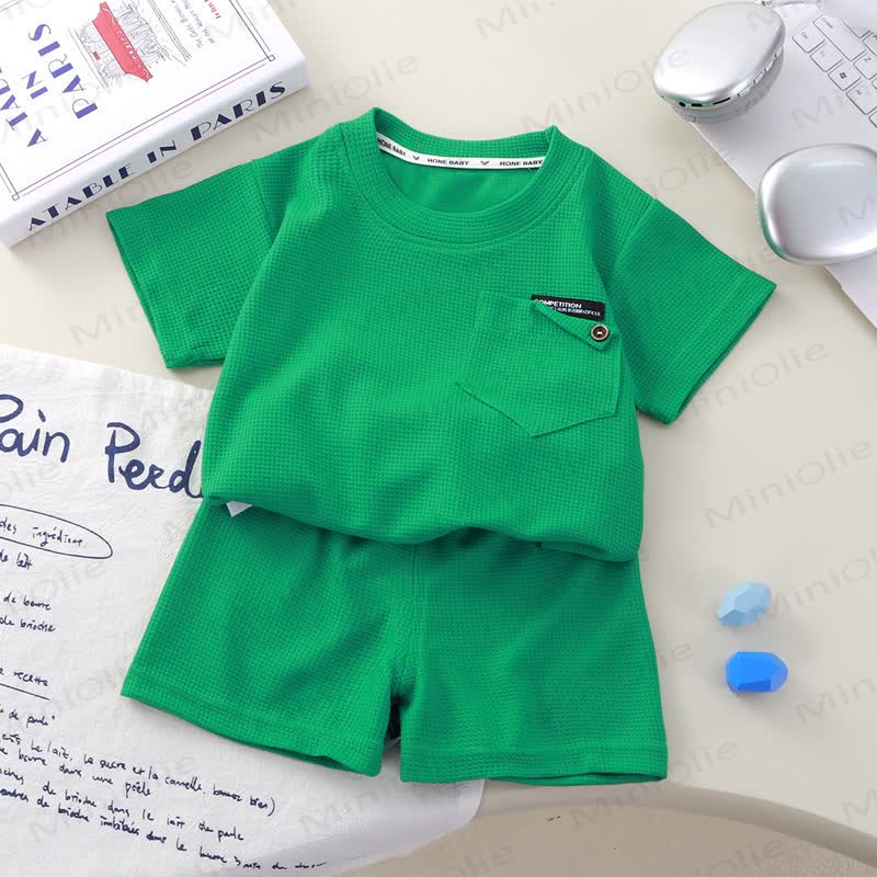 Toddler Solid Color Waffle Pocket Top and Shorts 2-piece Set - Cyan - 8-9T - image 7