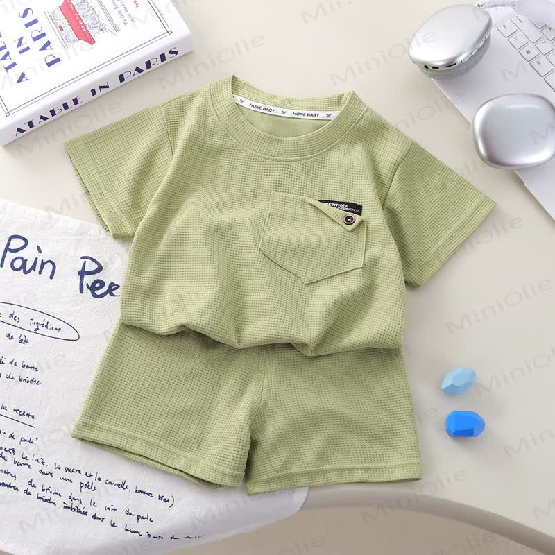 Toddler Solid Color Waffle Pocket Top and Shorts 2-piece Set - Green - 8-9T - image 8