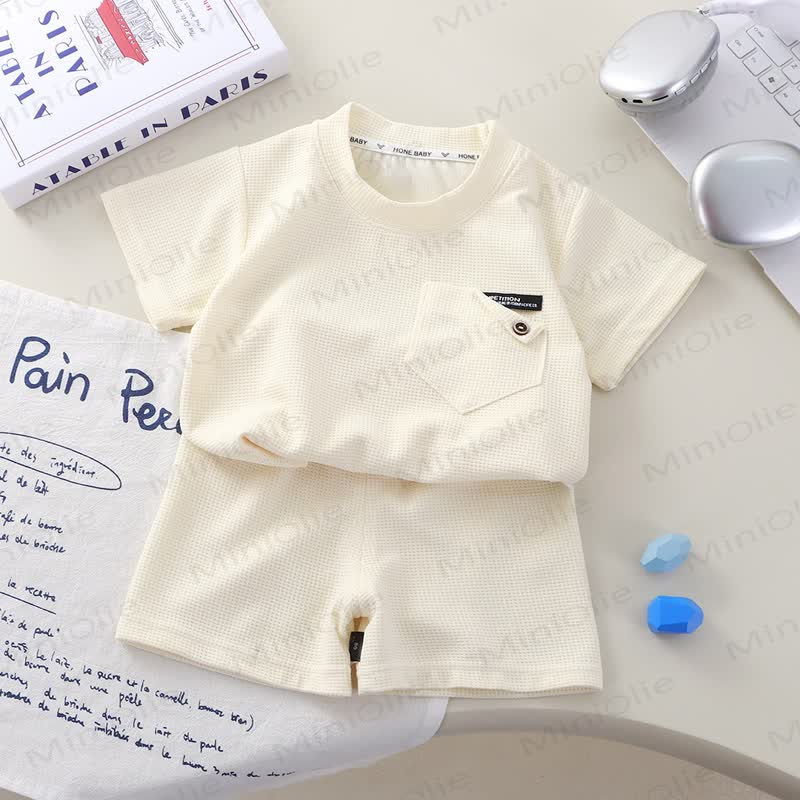 Toddler Solid Color Waffle Pocket Top and Shorts 2-piece Set - White - 8-9T - image 9