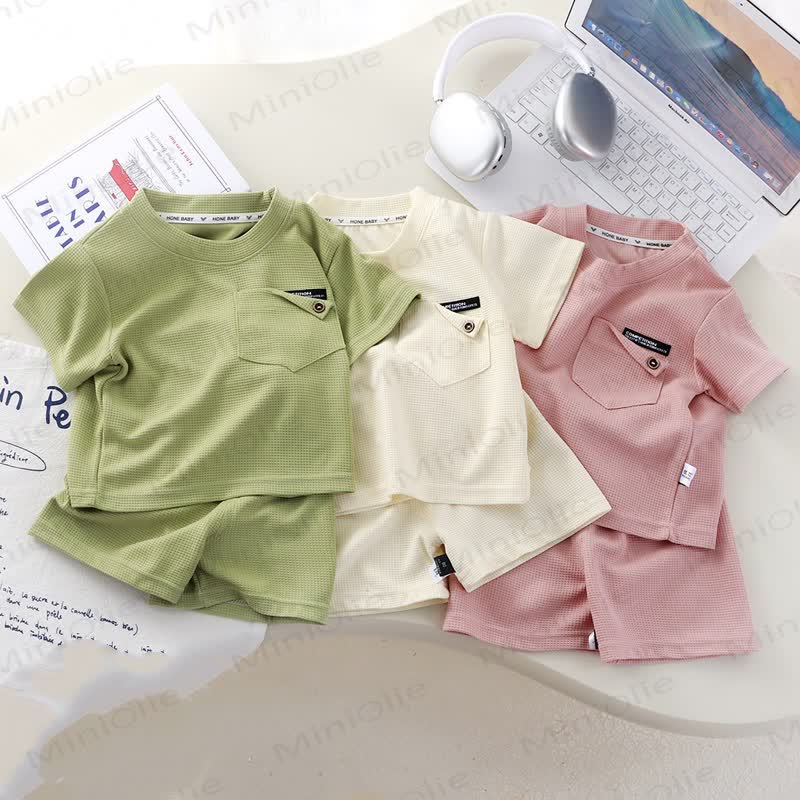 Toddler Solid Color Waffle Pocket Top and Shorts 2-piece Set - image 1