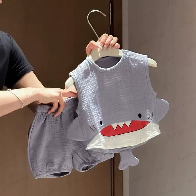 Baby Boy Blue Shark Seeveless Top and Shorts 2-piece Set - Blue - 2-3T - image 1
