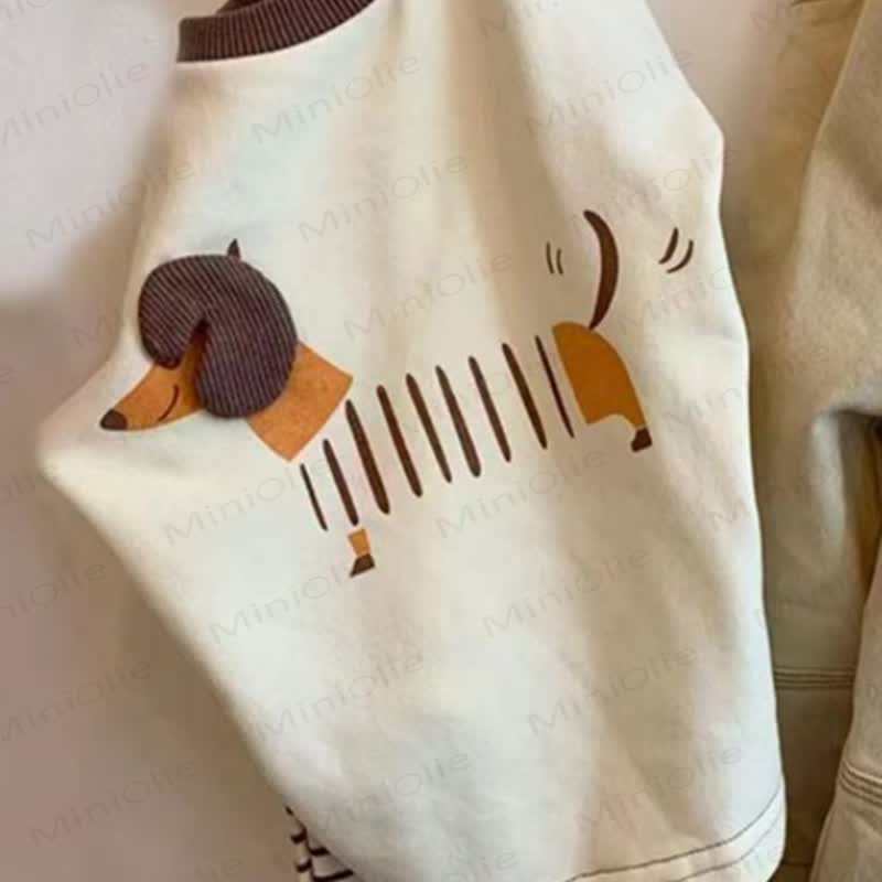 Toddelr Baby Beige Dachshund Applique Long Sleeve Top and Pants Set - image 5