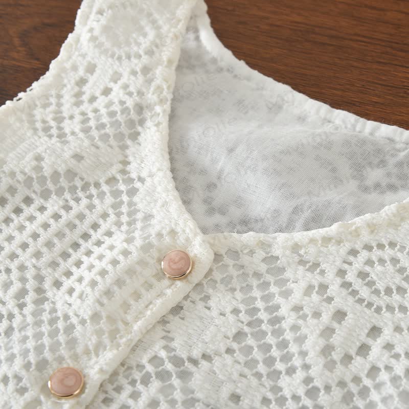 Toddler Girl White Crochet Lace Button Top and Pants Set - image 3