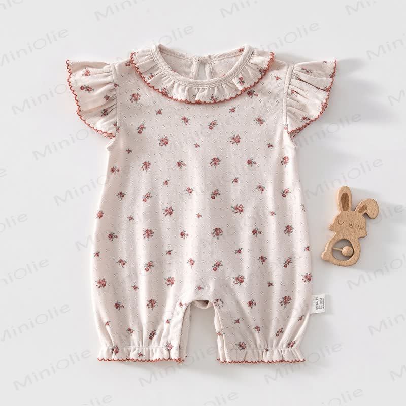 Baby Vintage Floral Print Ruffle Collar Romper - image 2