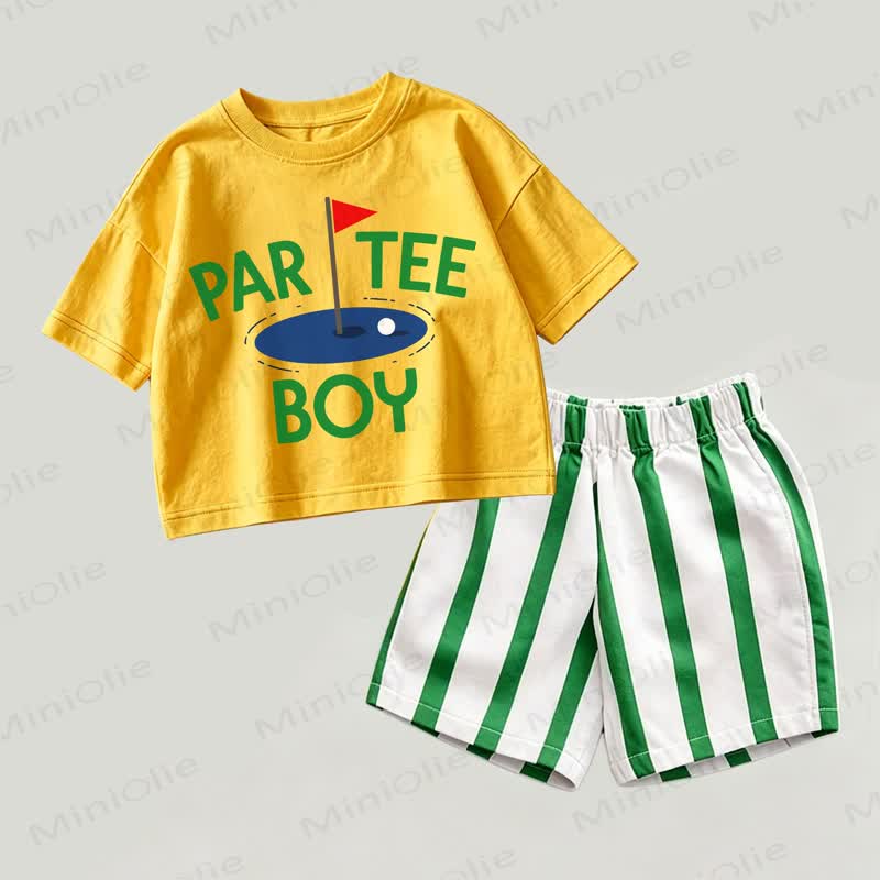 PAR TEE BOY Baby Yellow&Green Top and Striped Shorts 2-piece Set - Yellow&Green - 2-3T - image 1