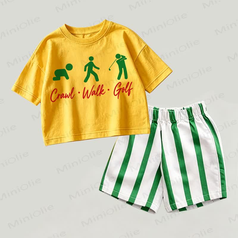 CRAWL. WALK. GOLF Baby Yellow&Green Top and Striped Shorts 2-piece Set - Yellow&Green - 2-3T - image 1