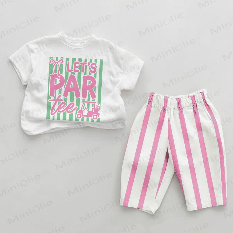 LET'S PAR TEE Baby Girls Bow Bows, Bow, BowknotPink Vertical Striped 2-piece Set - White&Pink - 2-3T - image 1
